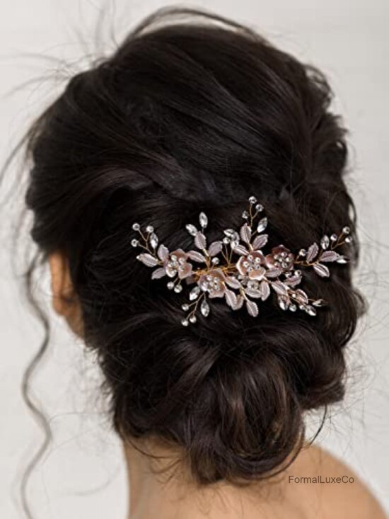 Handmade Wedding Hair Comb Clip Rhinestone Bridal Barrette Floral main image 5